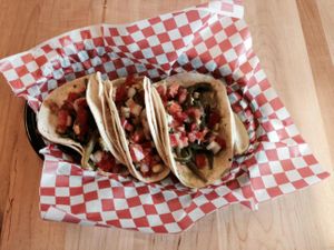 3 delicious veg tacos at Gourmet Gringos in Aurora
