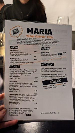 Menu at MARIA in Berlin