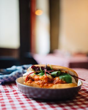 No meatball sub with homemade cashew mozzarella  at MARIA in Berlin