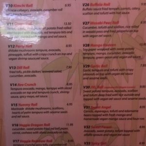 1/4 of the extensive vegan menu  at Sushiko in Jacksonville