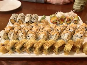 Sweet potato roll, fruit dessert roll, Buddha rolls, and Jacksonville Vegan Lovers roll  at Sushiko in Jacksonville