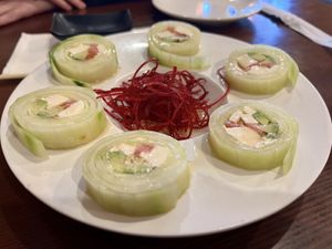 Vegano appetizer (Tofutti, avocado, and fried tofu wrapped in cucumber with ponzu sauce)  at Sushiko in Jacksonville