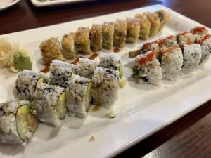 Vegan chicken tempura roll, Jacksonville Vegan Lovers roll, and Chicago Fire roll  at Sushiko in Jacksonville