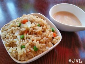 Fried rice (tell them no egg) with vegan shrimp sauce made with Hampton Creek Just Mayo)  at Sushiko in Jacksonville