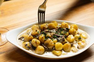 Mushroom & truffle Gnocchi or Spaghetti both Vegetarian at Gnocchi Gnocchi Brothers Cleveland in Cleveland
