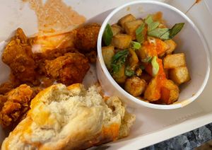 Forgot to take a photo until Halfway through because I was so hungry!  at Dharma Southern Chick'n in Orlando