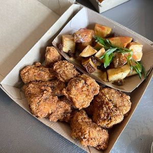 kids chickn nugz w cheesy hommies at Dharma Southern Chick'n in Orlando