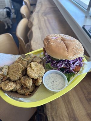 fried pickles and nashville chickn  at Dharma Southern Chick'n in Orlando