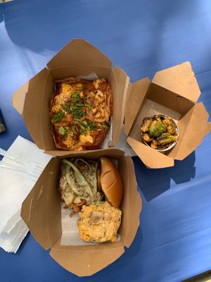 Brew burger and hill billy chili dogs at Dharma Southern Chick'n in Orlando