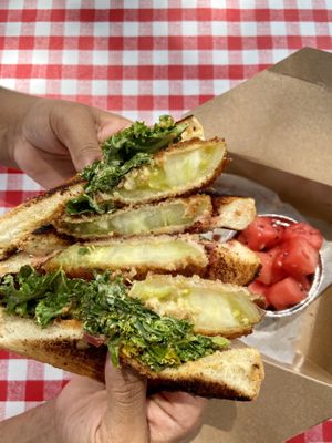 Fried green tomato sandwich at Dharma Southern Chick'n in Orlando