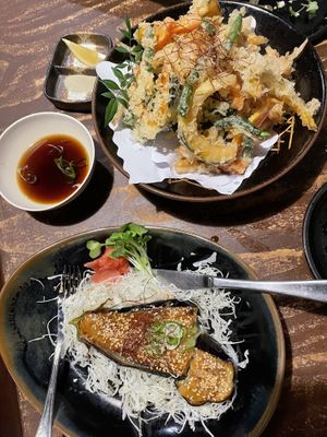 Tempura and eggplant, great for sharing at Yatai Japanese Izakaya in Palmerston North