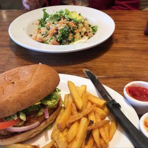 santa fey chicken sandwich and quinoa salad  at Veggie Grill by Next Level - Tustin Marketplace in Irvine