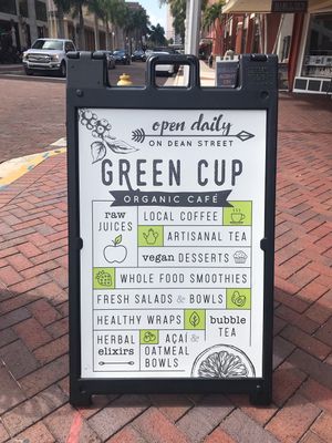 Placard  at Green Cup Cafe in Fort Myers