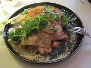 Vegan lasagna.  Honestly, this photo doesn't do it justice.  It was DELICIOUS. at Reliva in Bruges