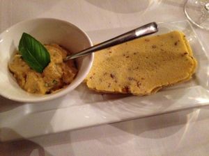 complimentary appetizer with gluten-free bread  at Reliva in Bruges