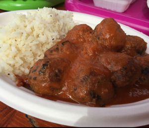 'Meatballs' & rice at kVegan in Tenerife
