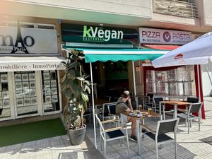 Front of business with outdoor seating on street  at kVegan in Tenerife
