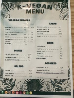 Menu  at kVegan in Tenerife