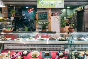K-Vegan desk and kitchen at kVegan in Tenerife