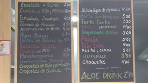 Menu and price list as of February 2014 at kVegan in Tenerife