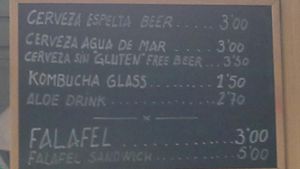 Drinks menu at kVegan in Tenerife