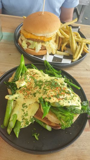 Veggs Benny & Big Mac Burger at Adam & Eve in Bendigo