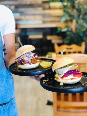 Jackfruit burger & vg cheese burger at Adam & Eve in Bendigo