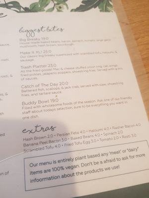 Menu at Adam & Eve in Bendigo