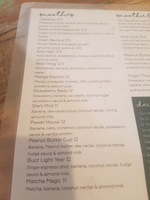 Menu at Adam & Eve in Bendigo