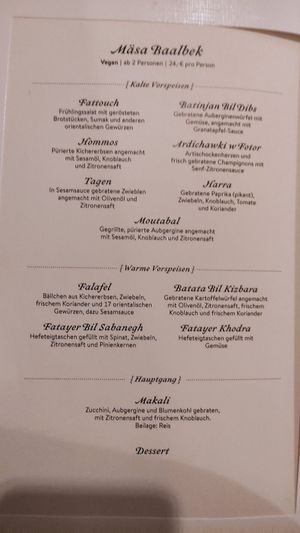 Menu for two at Phoenicia in Muenster