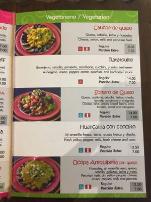 Vegetarian Meal Menu at Hatunpa in Arequipa