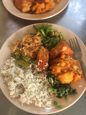 Delicious buffet style curries and veg  at Arati Vilas Banana Leaf Restaurant in Penang