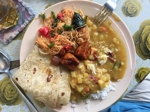 Vegan buffet options  at Arati Vilas Banana Leaf Restaurant in Penang