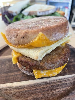 Vegan breakfast sandwich  at Pluto’s Organic Cafe in Redmond