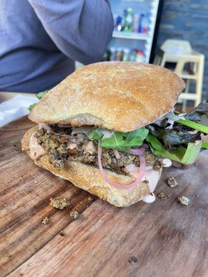Lentil burger  at Pluto’s Organic Cafe in Redmond