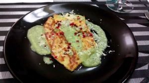 Farinata (chickpea flour pancake) with cream of zucchini. at Logud'Oro in Sassari