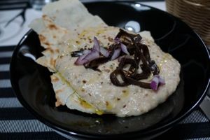 Cannellini bean and chickpea hummus with flatbread. at Logud'Oro in Sassari