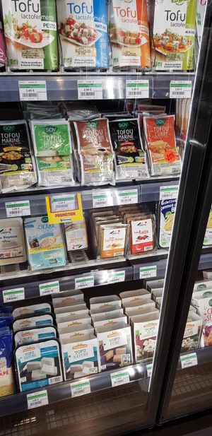 Tofu section at Biocoop des Olonnes in Chateau-dolonne