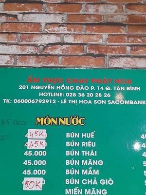 Address. Phone number. Name at Nhà Hàng Chay Phát Hoa in Ho Chi Minh City