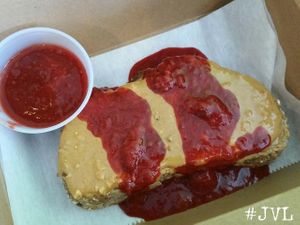 Smothered Toast...whole wheat with peanut butter and stawberry fruit compote ($2.50)  at Garden Truck in Jacksonville