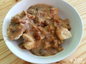 'Sausage and Biscuits' with shallot mushroom gravy ($4.95) made with their housemade fennel seitan sausage  at Garden Truck in Jacksonville