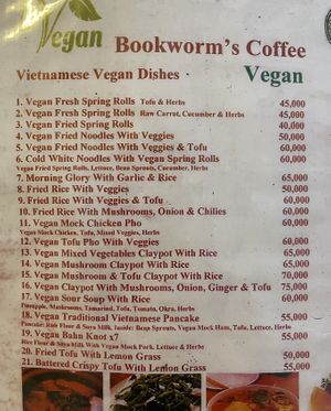 Vegan menu 2 of 4  at Bookworm's Coffee in Ho Chi Minh City