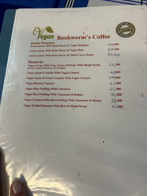 Menu  at Bookworm's Coffee in Ho Chi Minh City