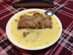 Vegan apple crumble and vegan custard.  at Bookworm's Coffee in Ho Chi Minh City