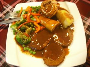 Vegetarian Sunday Roast. Served everyday. Comes with any drink for free at Bookworm's Coffee in Ho Chi Minh City
