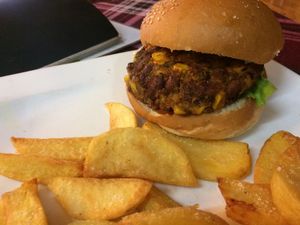 Vegan curry redbean burger  at Bookworm's Coffee in Ho Chi Minh City