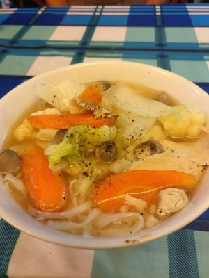 Vegan pho with mock chicken at Bookworm's Coffee in Ho Chi Minh City