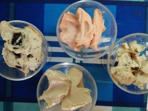 Creamy vegan ice creams. 
Vegan mint choc chip
Vegan vanilla with smashed Oreo's
Vegan vanilla
vegan strawberry
 at Bookworm's Coffee in Ho Chi Minh City