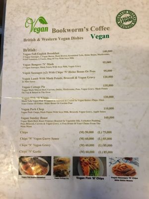Menu at Bookworm's Coffee in Ho Chi Minh City