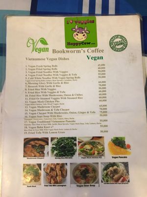 Menu at Bookworm's Coffee in Ho Chi Minh City